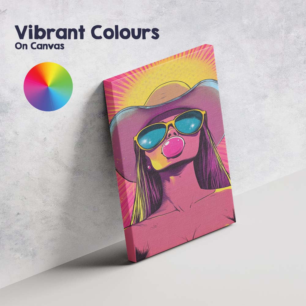 Retro Pop Art Woman Bubblegum Sunglasses Summer Portrait Canvas Wall Art Print Decor Picture Ready to Hang