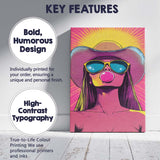 Retro Pop Art Woman Bubblegum Sunglasses Summer Portrait Canvas Wall Art Print Decor Picture Ready to Hang