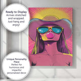 Retro Pop Art Woman Bubblegum Sunglasses Summer Portrait Canvas Wall Art Print Decor Picture Ready to Hang
