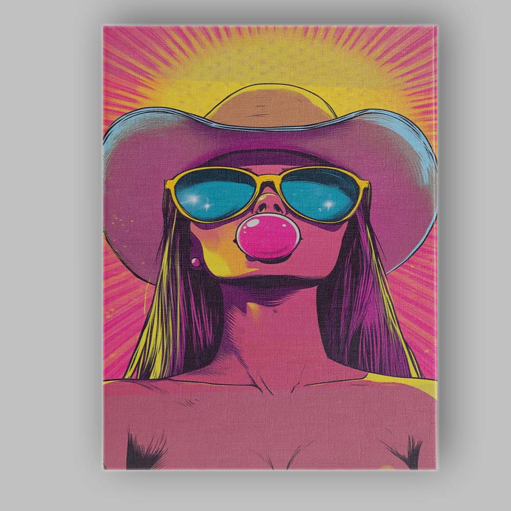 Retro Pop Art Woman Bubblegum Sunglasses Summer Portrait Canvas Wall Art Print Decor Picture Ready to Hang