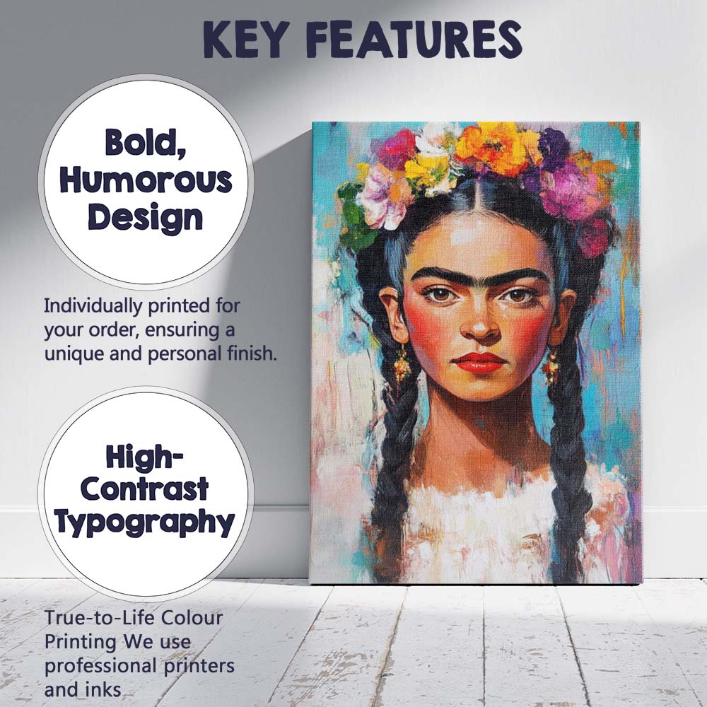 Contemporary Frida Kahlo Inspired Braided Hair Portrait Canvas Wall Art Print Decor Picture Ready to Hang
