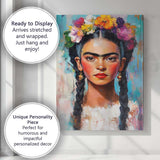 Contemporary Frida Kahlo Inspired Braided Hair Portrait Canvas Wall Art Print Decor Picture Ready to Hang