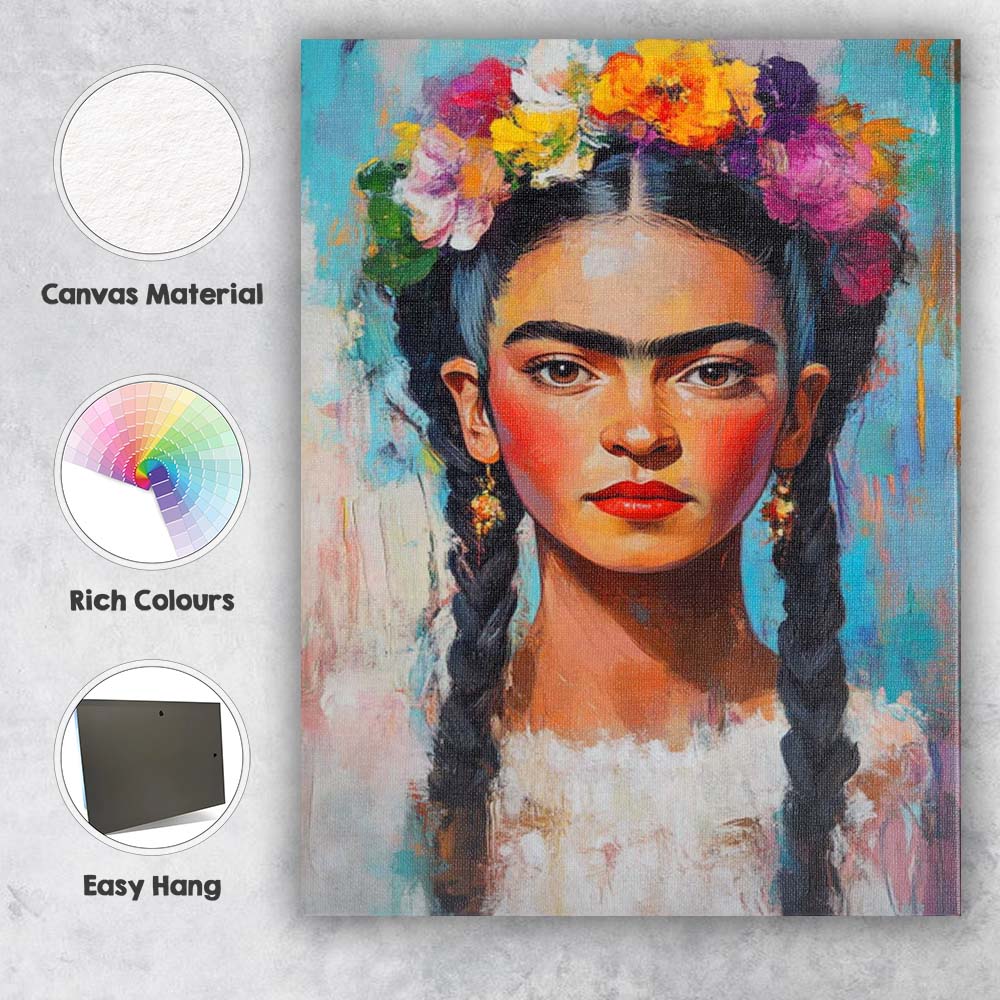 Contemporary Frida Kahlo Inspired Braided Hair Portrait Canvas Wall Art Print Decor Picture Ready to Hang