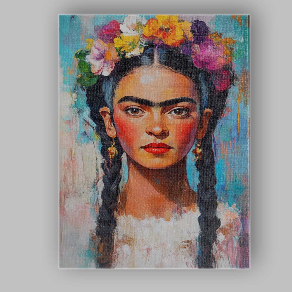 Contemporary Frida Kahlo Inspired Braided Hair Portrait Canvas Wall Art Print Decor Picture Ready to Hang
