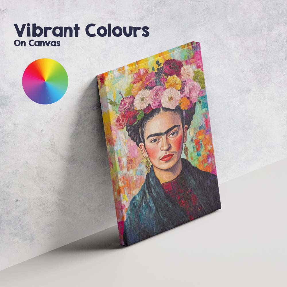 Bold Frida Kahlo Inspired Floral Crown Portrait Canvas Wall Art Print Decor Picture Ready to Hang