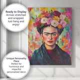 Bold Frida Kahlo Inspired Floral Crown Portrait Canvas Wall Art Print Decor Picture Ready to Hang