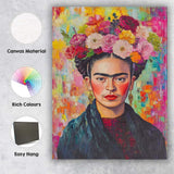Bold Frida Kahlo Inspired Floral Crown Portrait Canvas Wall Art Print Decor Picture Ready to Hang