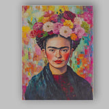 Bold Frida Kahlo Inspired Floral Crown Portrait Canvas Wall Art Print Decor Picture Ready to Hang
