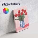 Red Tulip Bouquet Blue White Ceramic Vase Still Life Canvas Wall Art Print Decor Picture Ready to Hang