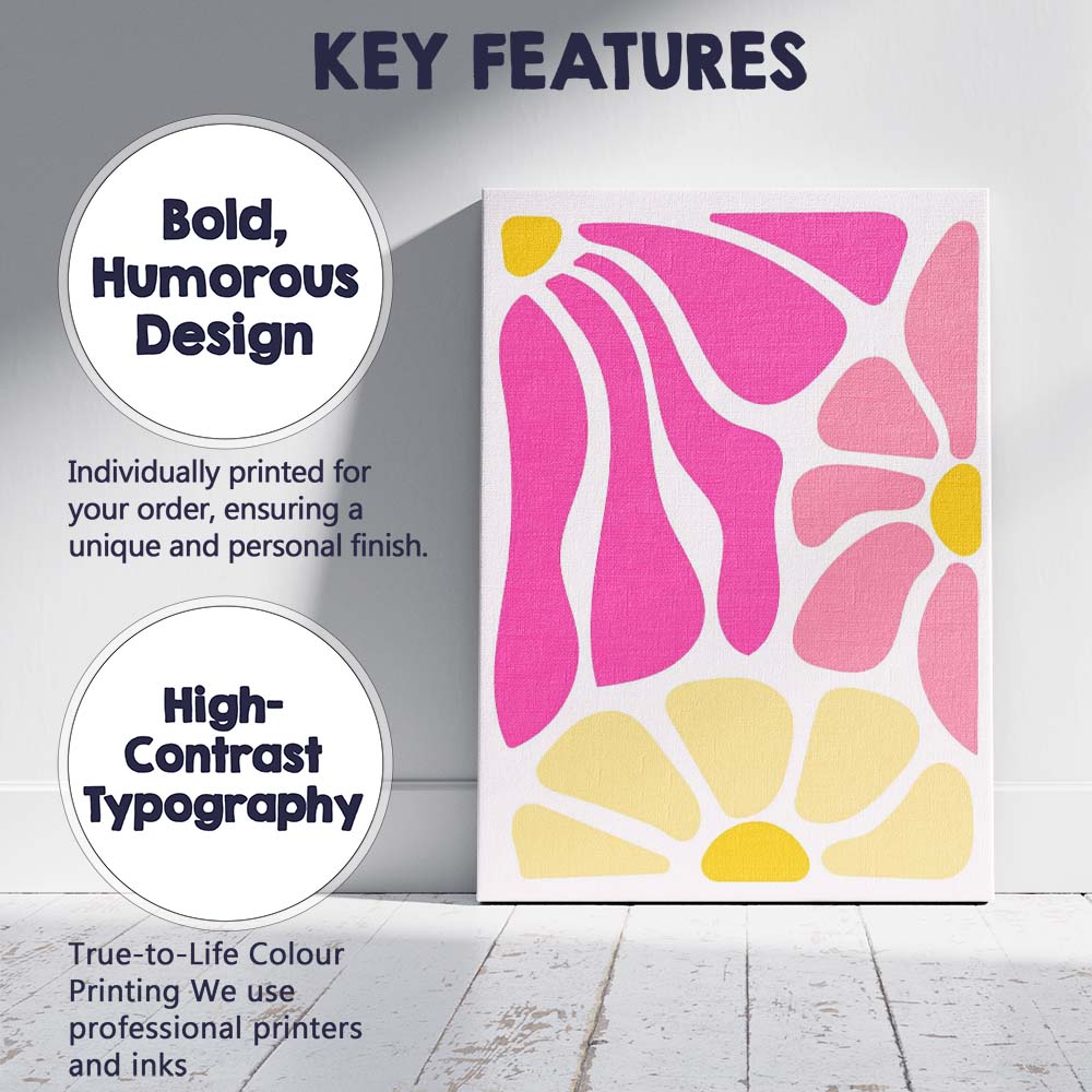 Abstract Pink Yellow Organic Shapes Mid Century Modern Canvas Wall Art Print Decor Picture Ready to Hang