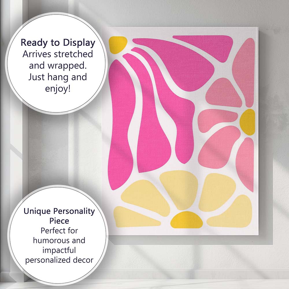 Abstract Pink Yellow Organic Shapes Mid Century Modern Canvas Wall Art Print Decor Picture Ready to Hang