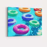 Colourful Summer Pool Inflatable Rings Tropical Water Canvas Wall Art Print Decor Picture Ready to Hang