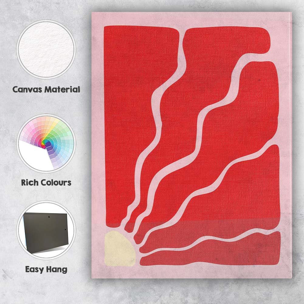 Abstract Red Organic Wavy Minimalist Contemporary Canvas Wall Art Print Decor Picture Ready to Hang