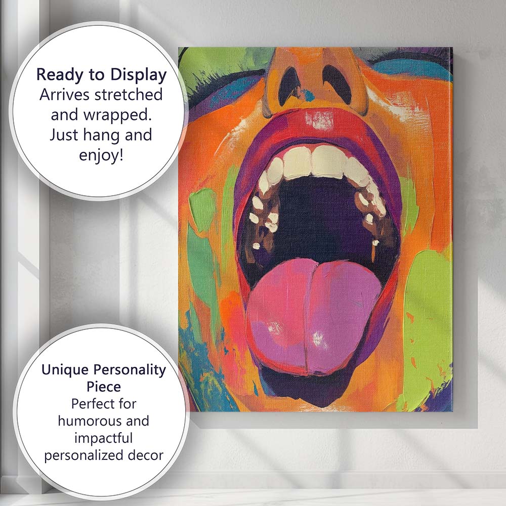 Vibrant Pop Art Open Mouth Tongue Portrait Canvas Wall Art Print Decor Picture Ready to Hang