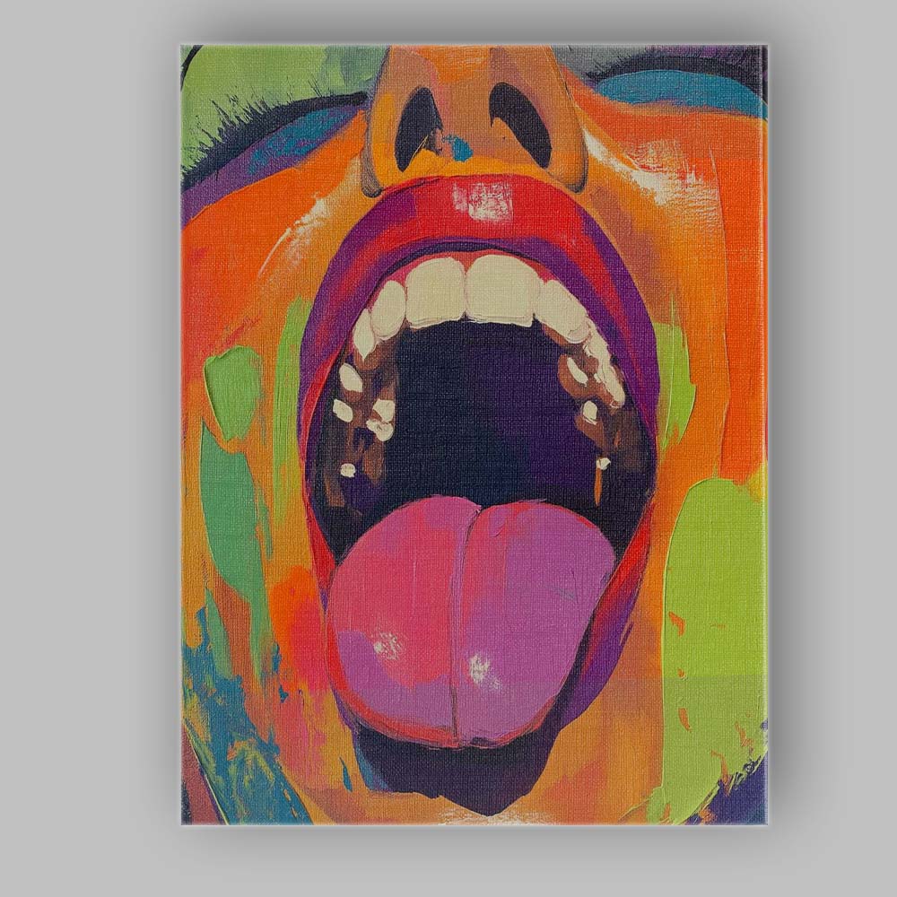 Vibrant Pop Art Open Mouth Tongue Portrait Canvas Wall Art Print Decor Picture Ready to Hang