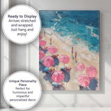 Summer Beach Pink Umbrella Coastal Impressionist Canvas Wall Art Print Decor Picture Ready to Hang