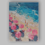 Summer Beach Pink Umbrella Coastal Impressionist Canvas Wall Art Print Decor Picture Ready to Hang
