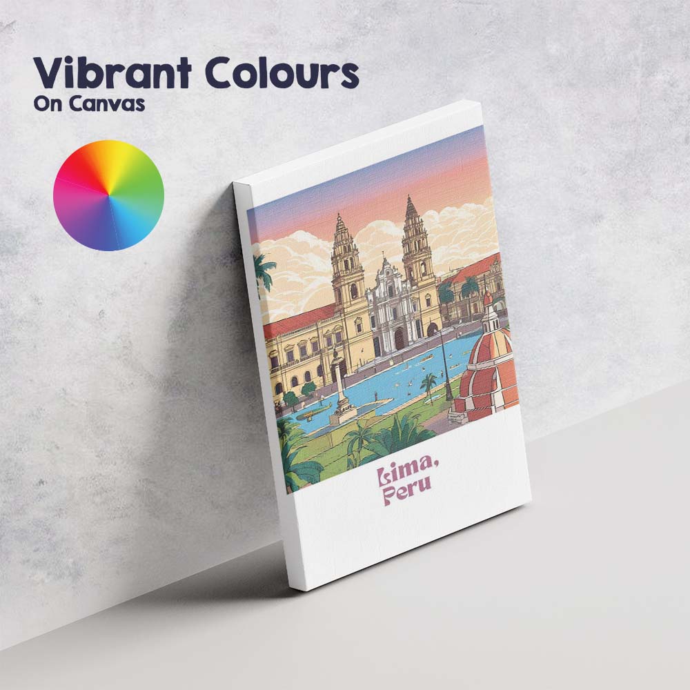 Lima Historic Cathedral Plaza Travel Poster Illustration Canvas Wall Art Print Decor Picture Ready to Hang