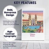 Lima Historic Cathedral Plaza Travel Poster Illustration Canvas Wall Art Print Decor Picture Ready to Hang