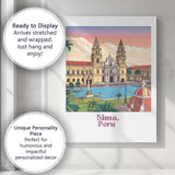 Lima Historic Cathedral Plaza Travel Poster Illustration Canvas Wall Art Print Decor Picture Ready to Hang