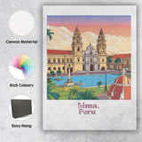 Lima Historic Cathedral Plaza Travel Poster Illustration Canvas Wall Art Print Decor Picture Ready to Hang
