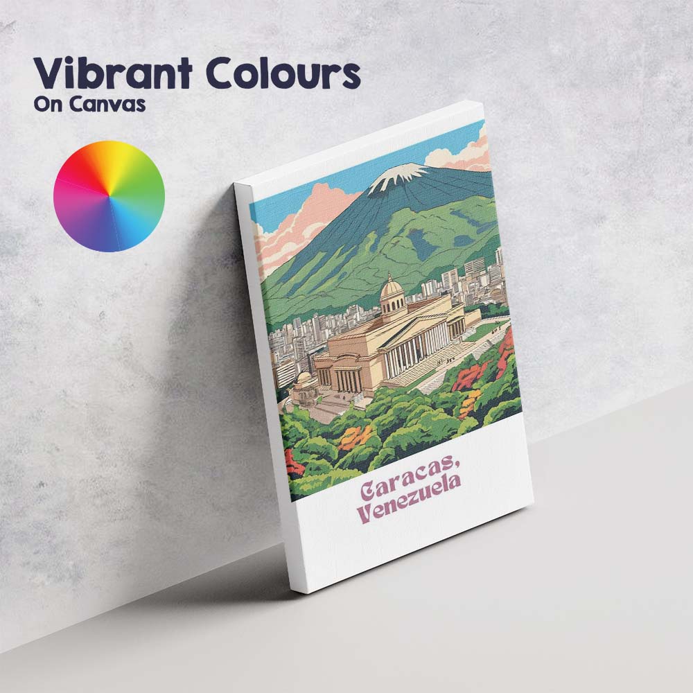Caracas Mountain Skyline Landmark Travel Poster Illustration Canvas Wall Art Print Decor Picture Ready to Hang