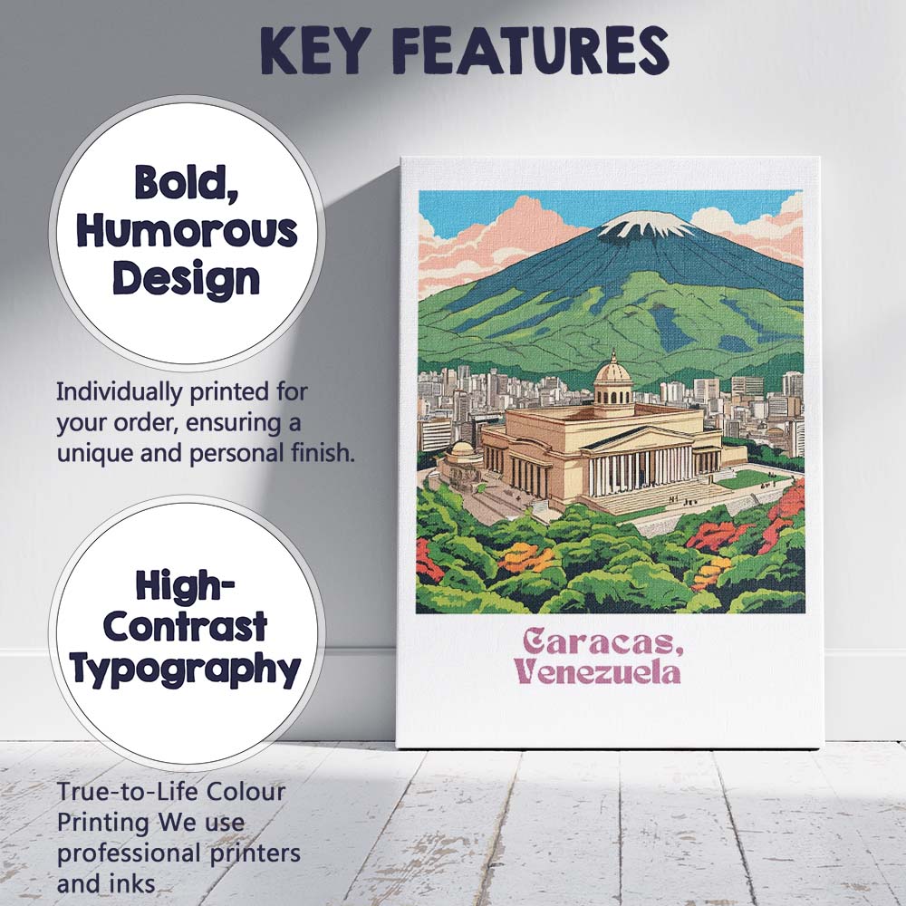 Caracas Mountain Skyline Landmark Travel Poster Illustration Canvas Wall Art Print Decor Picture Ready to Hang