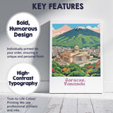 Caracas Mountain Skyline Landmark Travel Poster Illustration Canvas Wall Art Print Decor Picture Ready to Hang