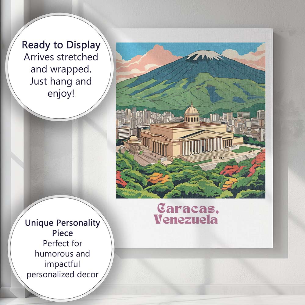 Caracas Mountain Skyline Landmark Travel Poster Illustration Canvas Wall Art Print Decor Picture Ready to Hang