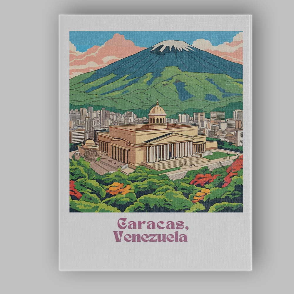 Caracas Mountain Skyline Landmark Travel Poster Illustration Canvas Wall Art Print Decor Picture Ready to Hang
