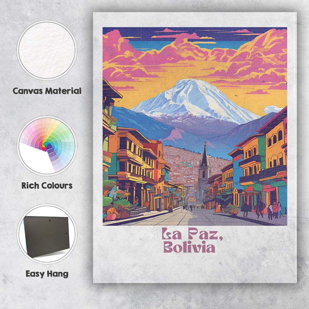 La Paz Colourful Street Snow Mountain Travel Poster Canvas Wall Art Print Decor Picture Ready to Hang