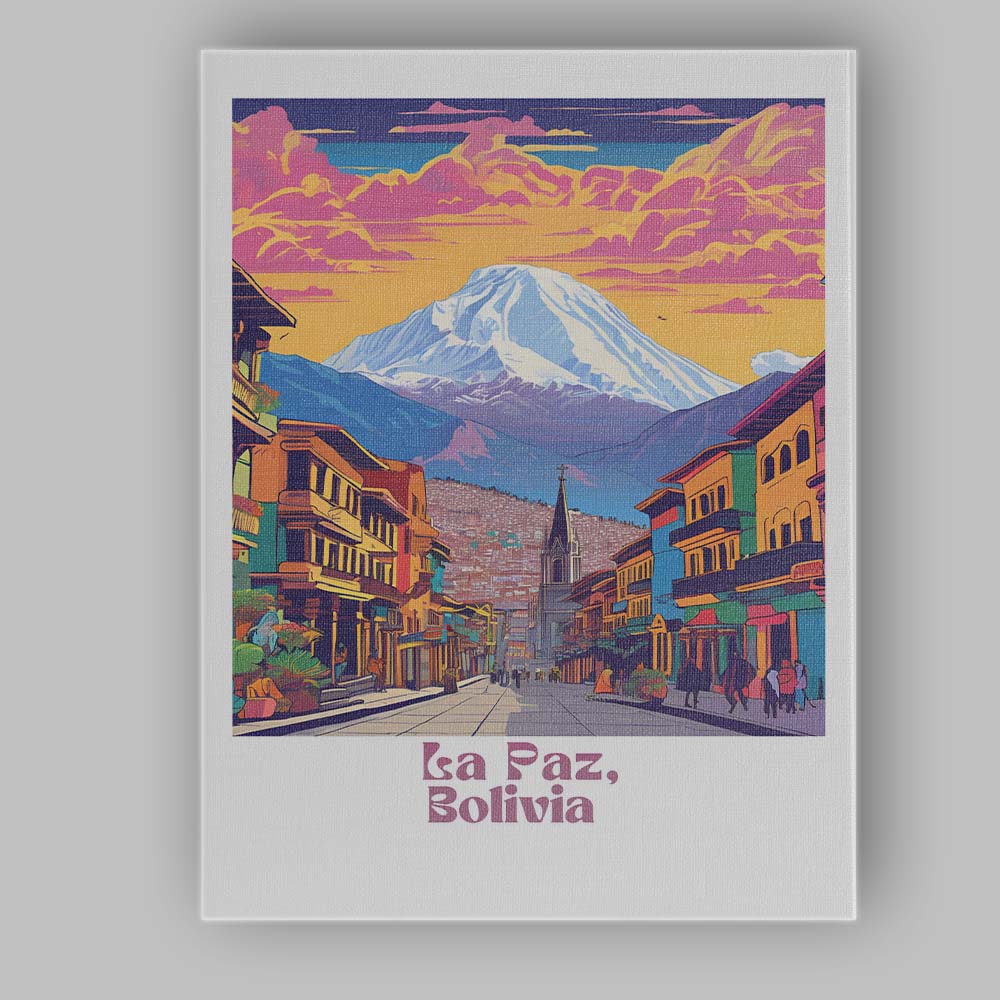 La Paz Colourful Street Snow Mountain Travel Poster Canvas Wall Art Print Decor Picture Ready to Hang