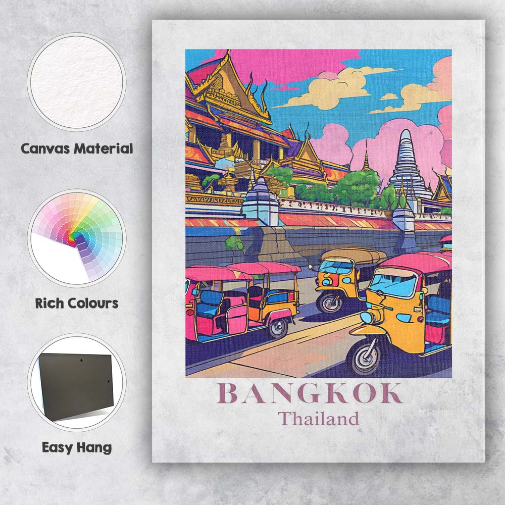 Bangkok Grand Palace Tuk Tuk Street Travel Poster Canvas Wall Art Print Decor Picture Ready to Hang