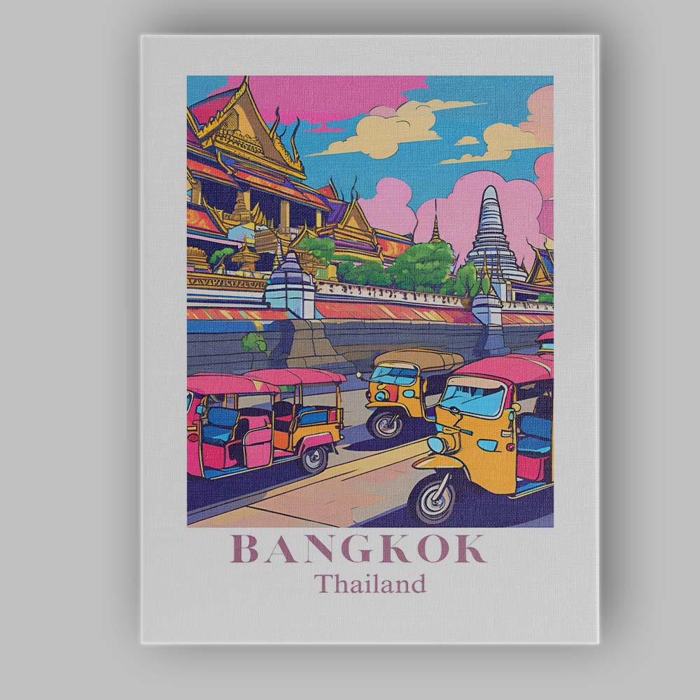 Bangkok Grand Palace Tuk Tuk Street Travel Poster Canvas Wall Art Print Decor Picture Ready to Hang