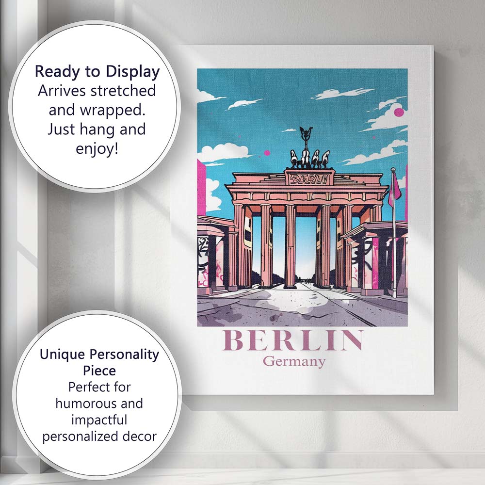 Berlin Brandenburg Gate Modern Travel Poster Illustration Canvas Wall Art Print Decor Picture Ready to Hang