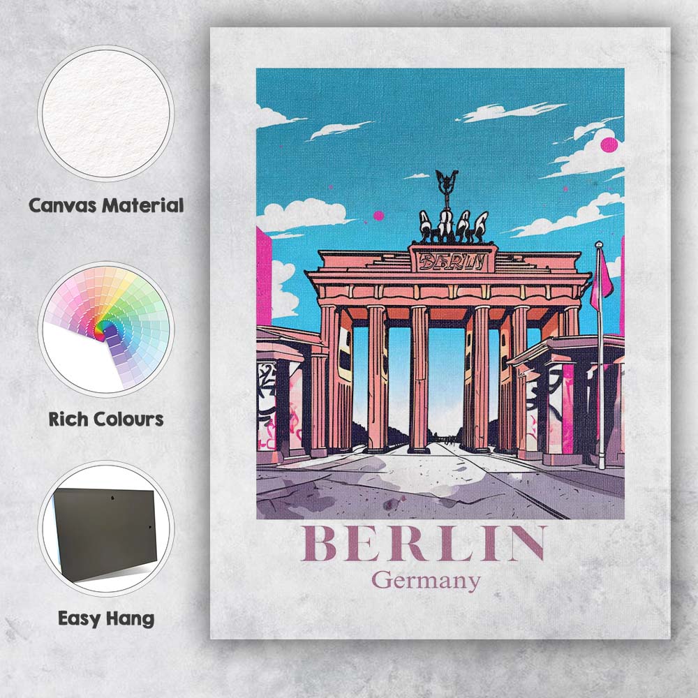 Berlin Brandenburg Gate Modern Travel Poster Illustration Canvas Wall Art Print Decor Picture Ready to Hang
