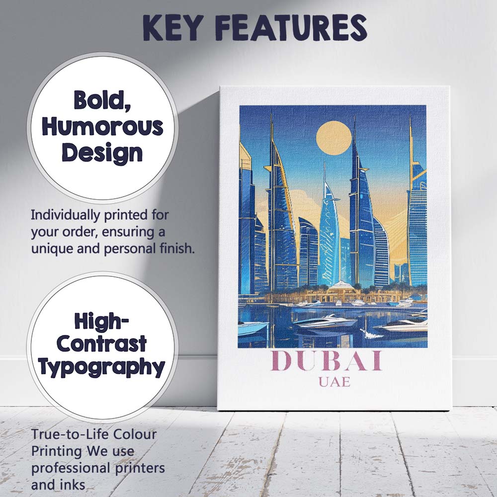 Dubai Modern Skyline Marina Luxury Travel Poster Canvas Wall Art Print Decor Picture Ready to Hang
