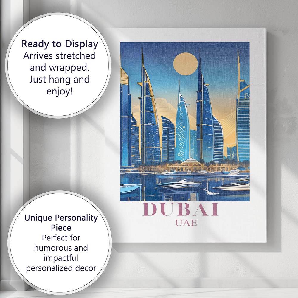 Dubai Modern Skyline Marina Luxury Travel Poster Canvas Wall Art Print Decor Picture Ready to Hang
