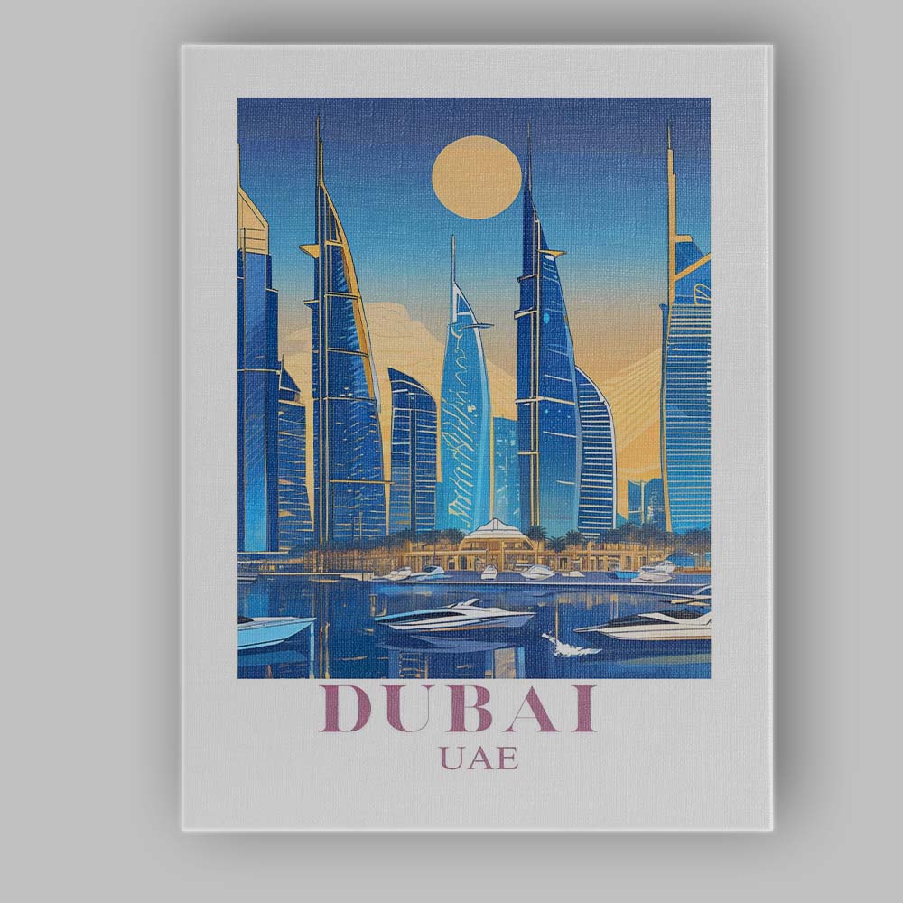 Dubai Modern Skyline Marina Luxury Travel Poster Canvas Wall Art Print Decor Picture Ready to Hang