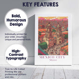 Mexico City Metropolitan Cathedral Skyline Travel Poster Canvas Wall Art Print Decor Picture Ready to Hang