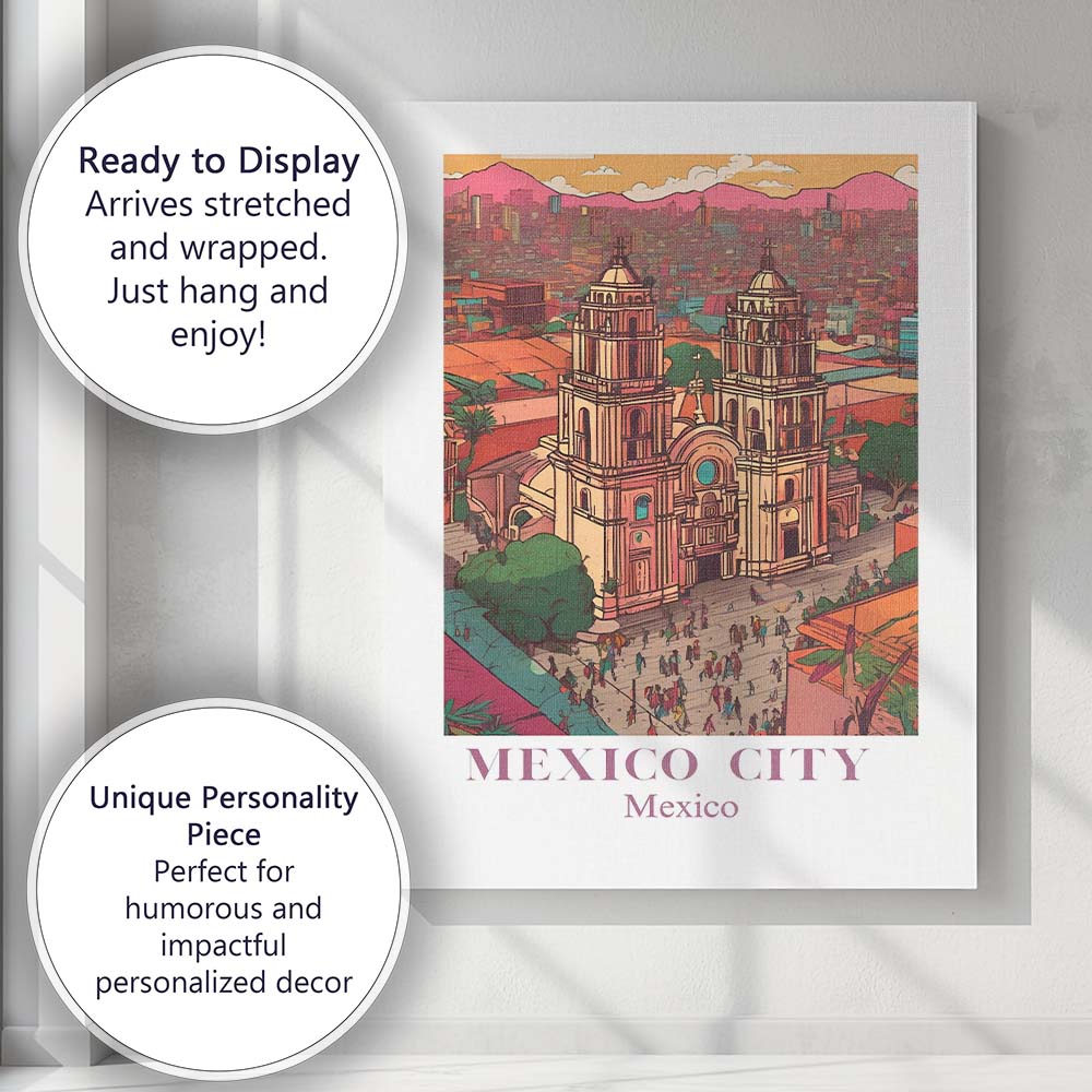 Mexico City Metropolitan Cathedral Skyline Travel Poster Canvas Wall Art Print Decor Picture Ready to Hang