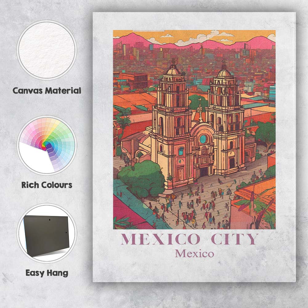 Mexico City Metropolitan Cathedral Skyline Travel Poster Canvas Wall Art Print Decor Picture Ready to Hang
