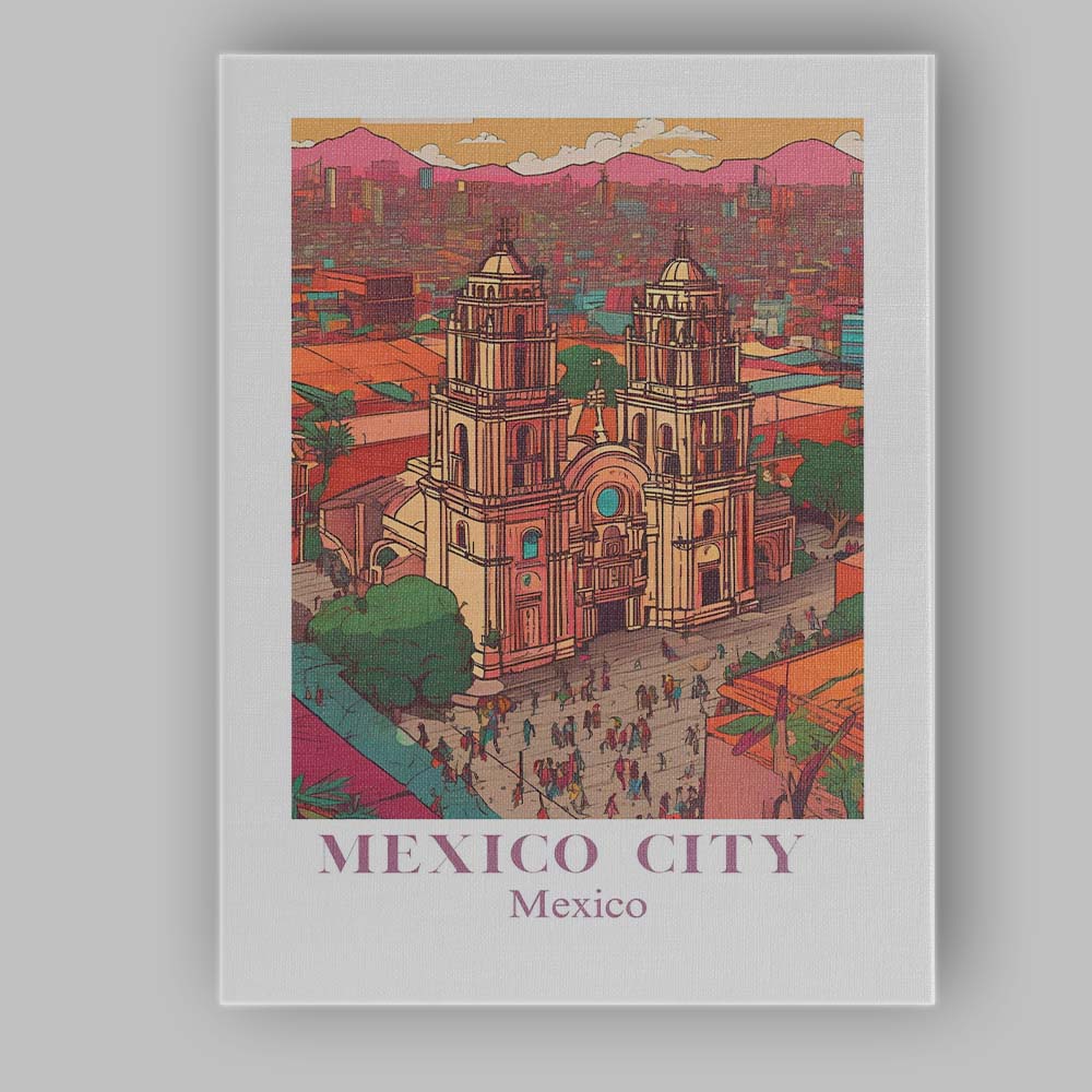 Mexico City Metropolitan Cathedral Skyline Travel Poster Canvas Wall Art Print Decor Picture Ready to Hang