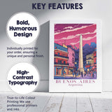 Buenos Aires Obelisk City Street Evening Travel Poster Canvas Wall Art Print Decor Picture Ready to Hang