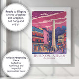 Buenos Aires Obelisk City Street Evening Travel Poster Canvas Wall Art Print Decor Picture Ready to Hang