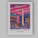 Buenos Aires Obelisk City Street Evening Travel Poster Canvas Wall Art Print Decor Picture Ready to Hang