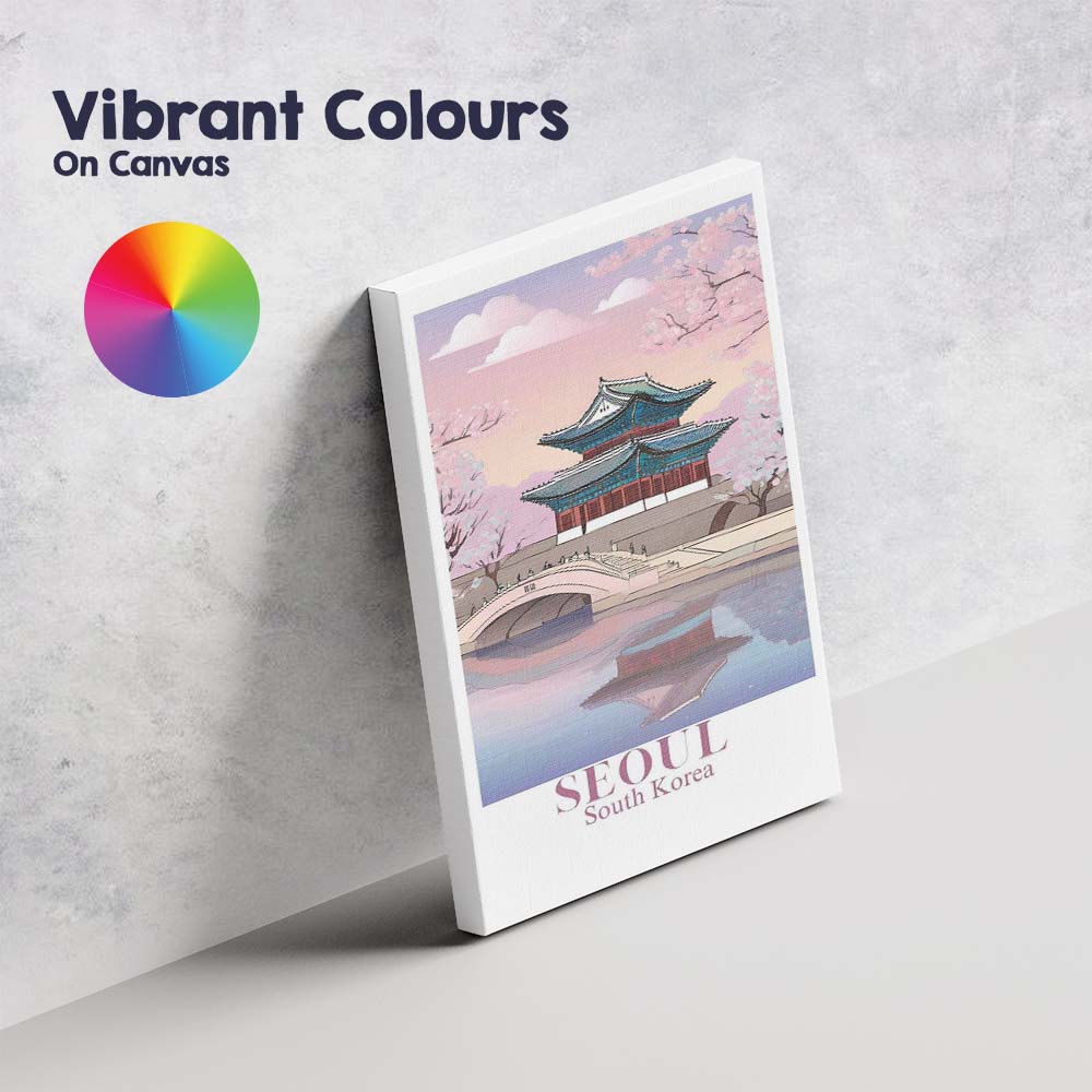 Seoul Cherry Blossom Palace Reflection Travel Poster Canvas Wall Art Print Decor Picture Ready to Hang