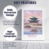 Seoul Cherry Blossom Palace Reflection Travel Poster Canvas Wall Art Print Decor Picture Ready to Hang