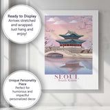 Seoul Cherry Blossom Palace Reflection Travel Poster Canvas Wall Art Print Decor Picture Ready to Hang