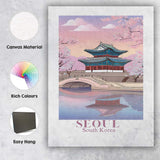 Seoul Cherry Blossom Palace Reflection Travel Poster Canvas Wall Art Print Decor Picture Ready to Hang